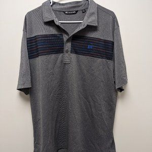 Travis Mathew Gray Polo Shirt with Black and Blue Stripes